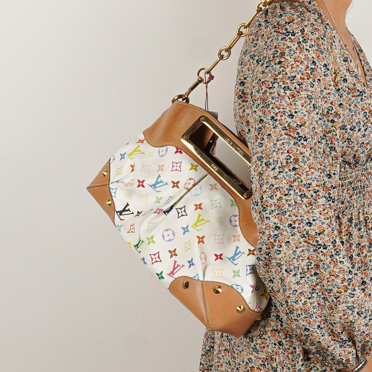 Louis Vuitton Takashi Murakami Judy MM Tasche aus weißem Multicolore Monogram Canvas