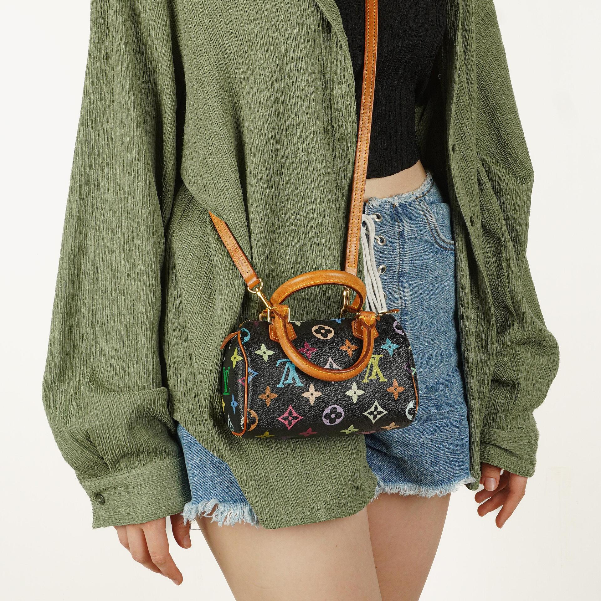 Louis Vuitton Takashi Murakami Nano Speedy Schwarz Mehrfarbiges Monogram Beschichtetes Canvas Mini Tasche
