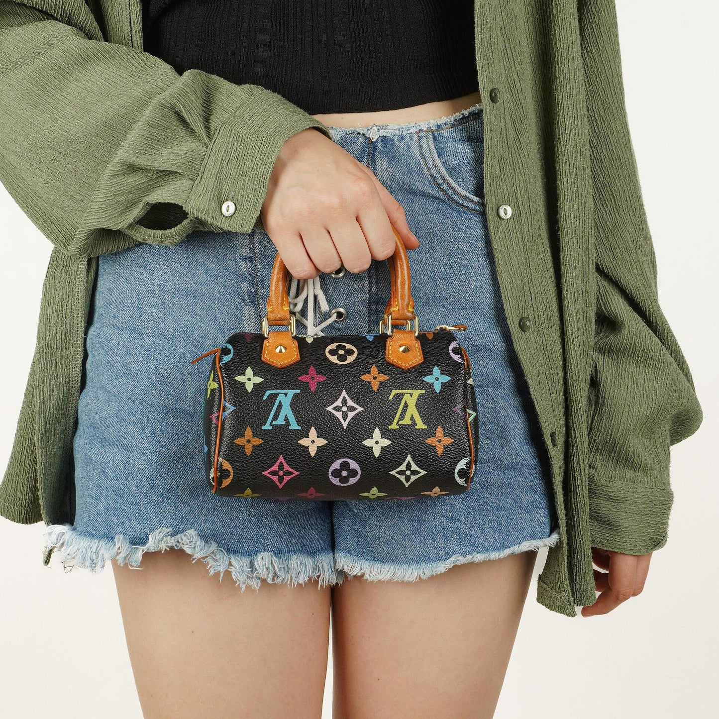 Louis Vuitton Takashi Murakami Nano Speedy Schwarz Mehrfarbiges Monogram Beschichtetes Canvas Mini Tasche