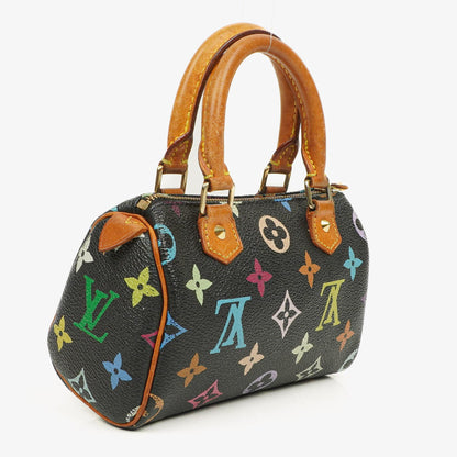 Louis Vuitton Takashi Murakami Nano Speedy Schwarz Mehrfarbiges Monogram Beschichtetes Canvas Mini Tasche