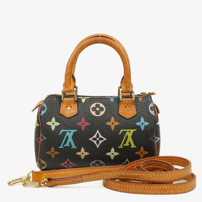 Louis Vuitton Takashi Murakami Nano Speedy Schwarz Mehrfarbiges Monogram Beschichtetes Canvas Mini Tasche