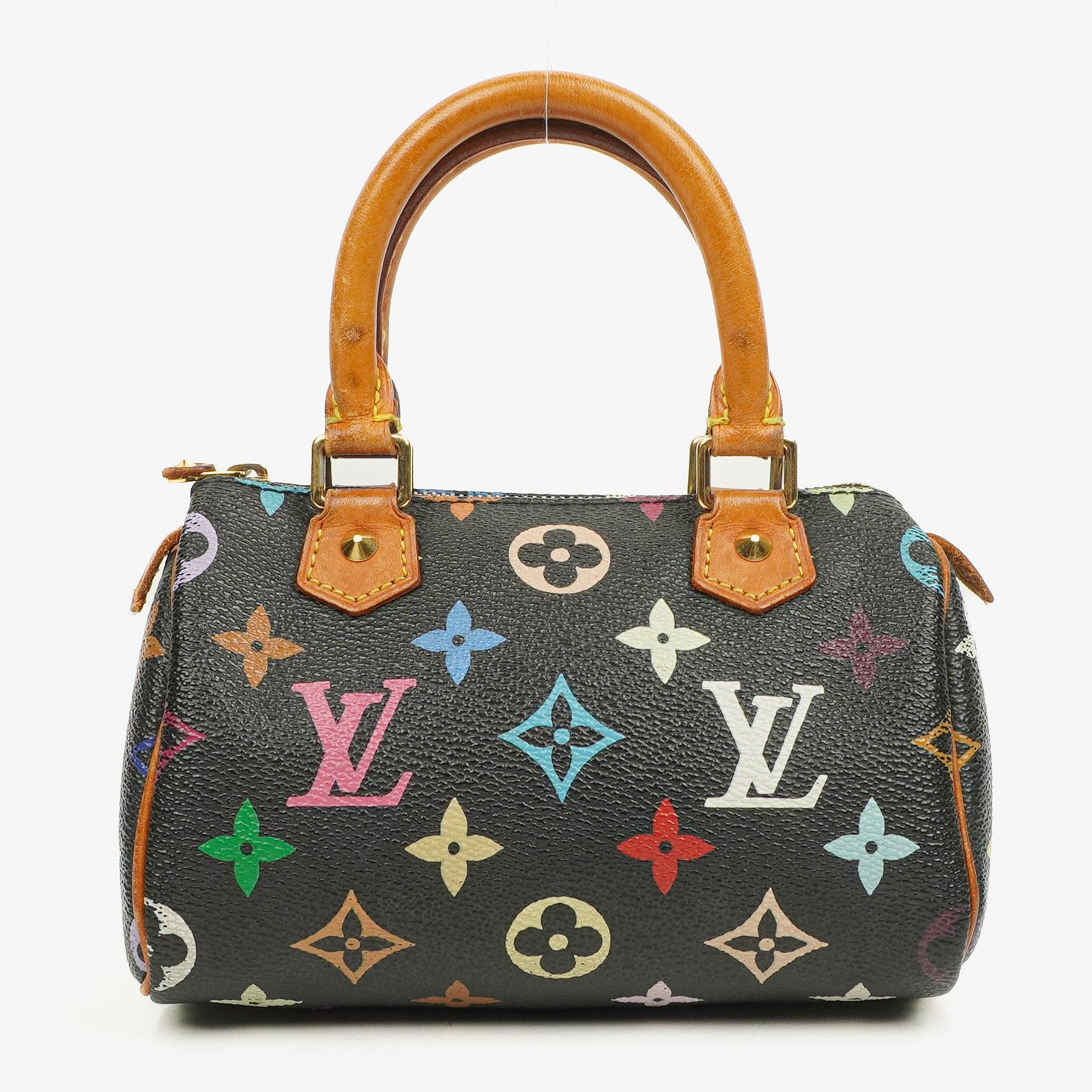 Louis Vuitton Takashi Murakami Nano Speedy Schwarz Mehrfarbiges Monogram Beschichtetes Canvas Mini Tasche