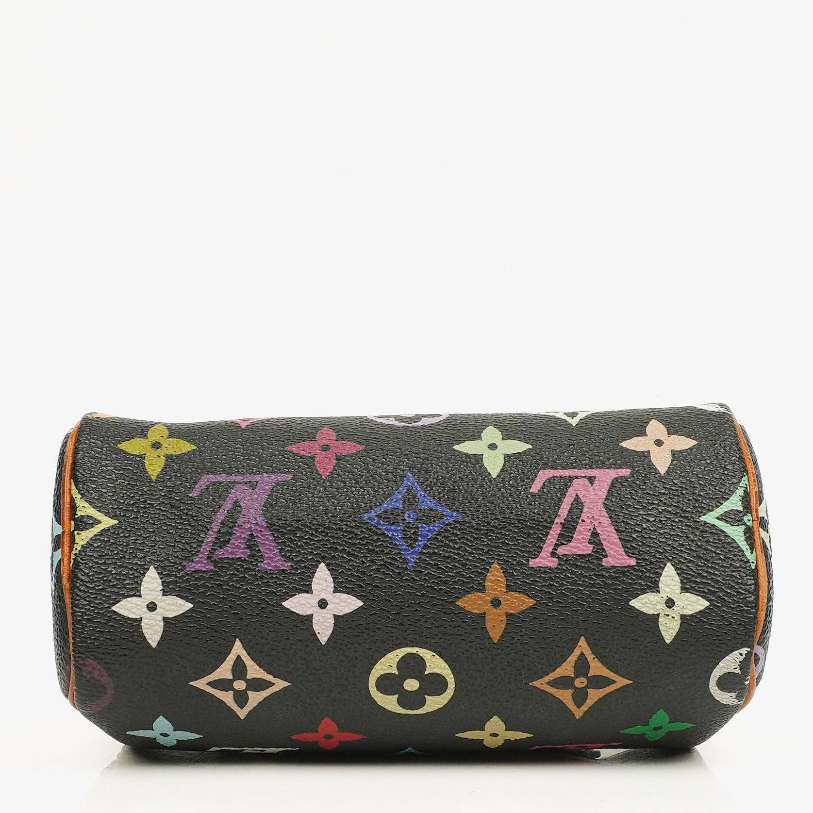 Louis Vuitton Takashi Murakami Nano Speedy Schwarz Mehrfarbiges Monogram Beschichtetes Canvas Mini Tasche