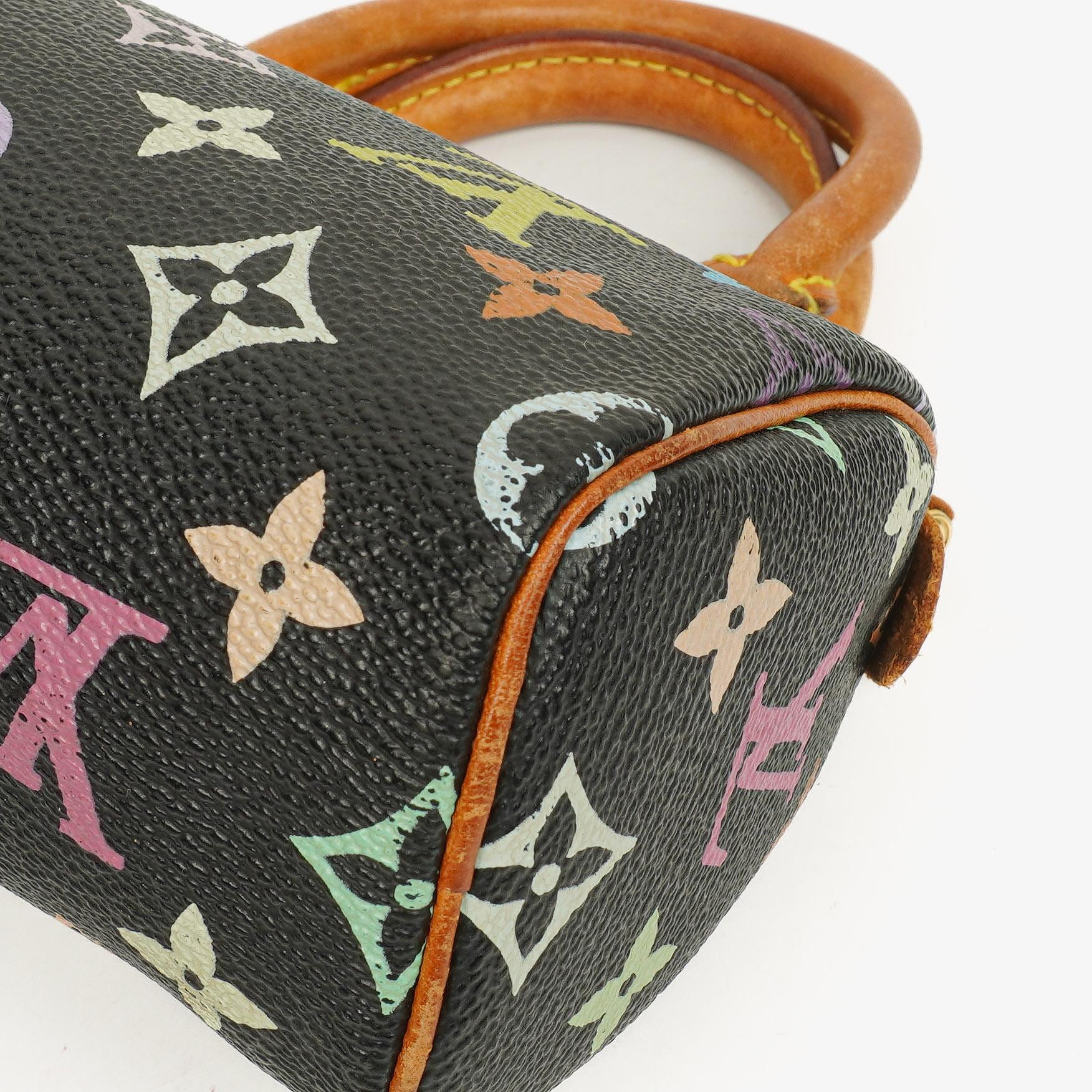 Louis Vuitton Takashi Murakami Nano Speedy Schwarz Mehrfarbiges Monogram Beschichtetes Canvas Mini Tasche