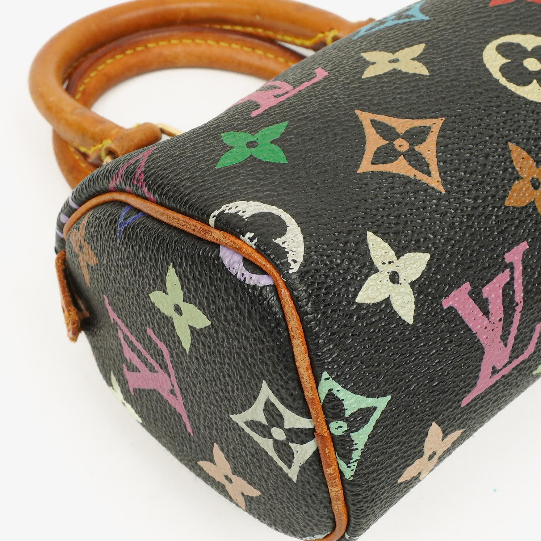 Louis Vuitton Takashi Murakami Nano Speedy Schwarz Mehrfarbiges Monogram Beschichtetes Canvas Mini Tasche