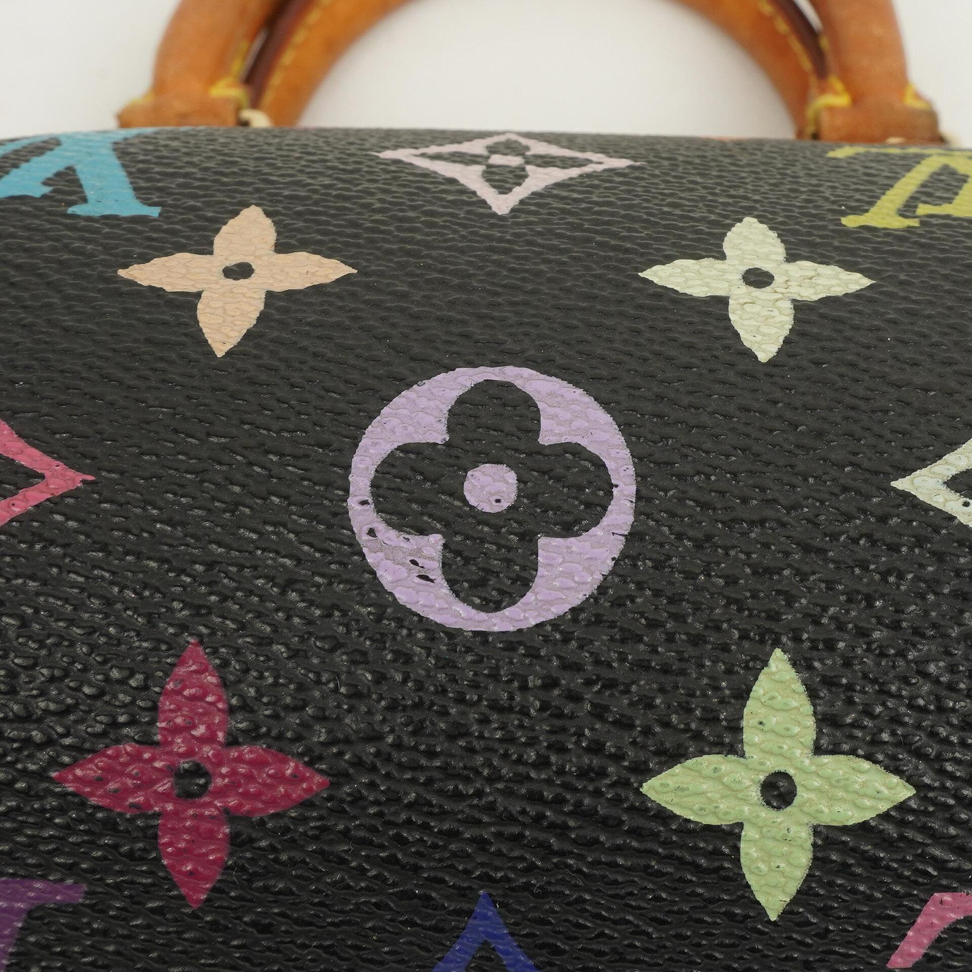 Louis Vuitton Takashi Murakami Nano Speedy Schwarz Mehrfarbiges Monogram Beschichtetes Canvas Mini Tasche