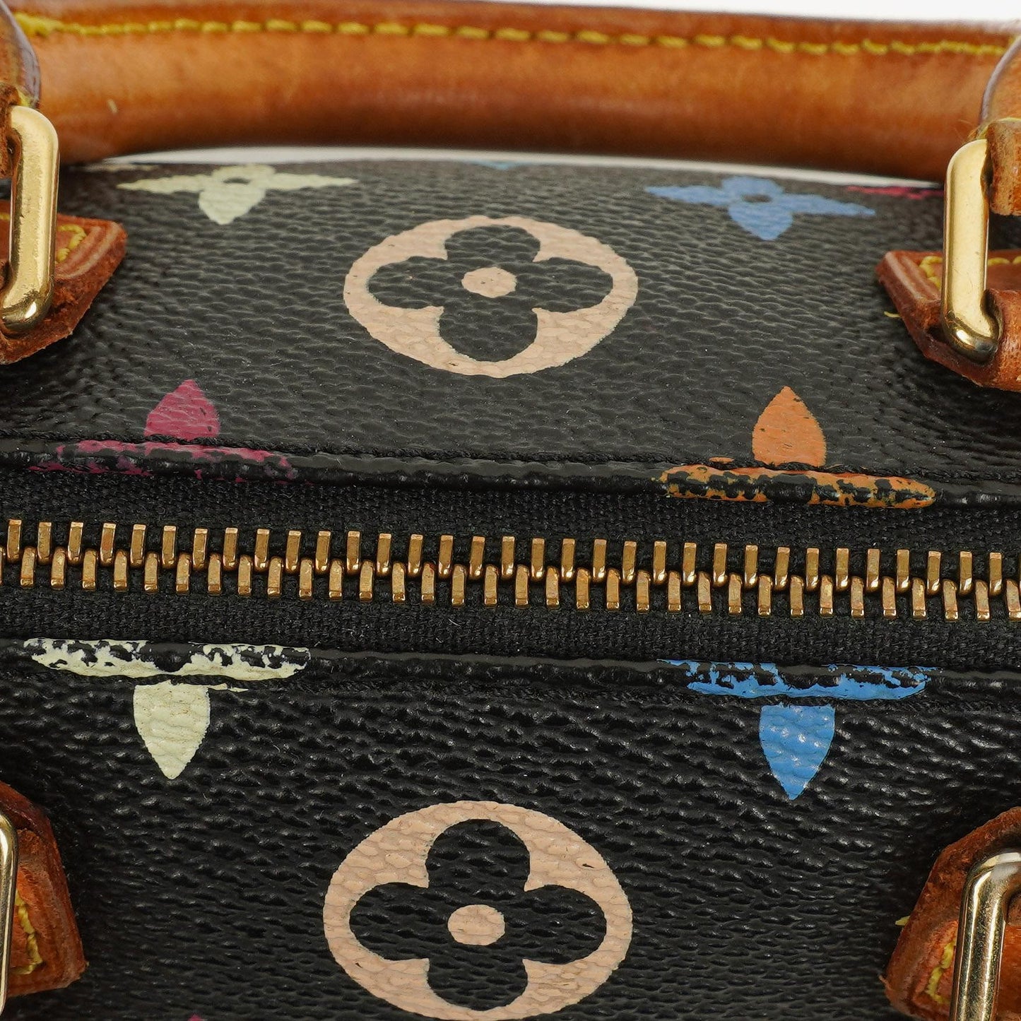 Louis Vuitton Takashi Murakami Nano Speedy Schwarz Mehrfarbiges Monogram Beschichtetes Canvas Mini Tasche