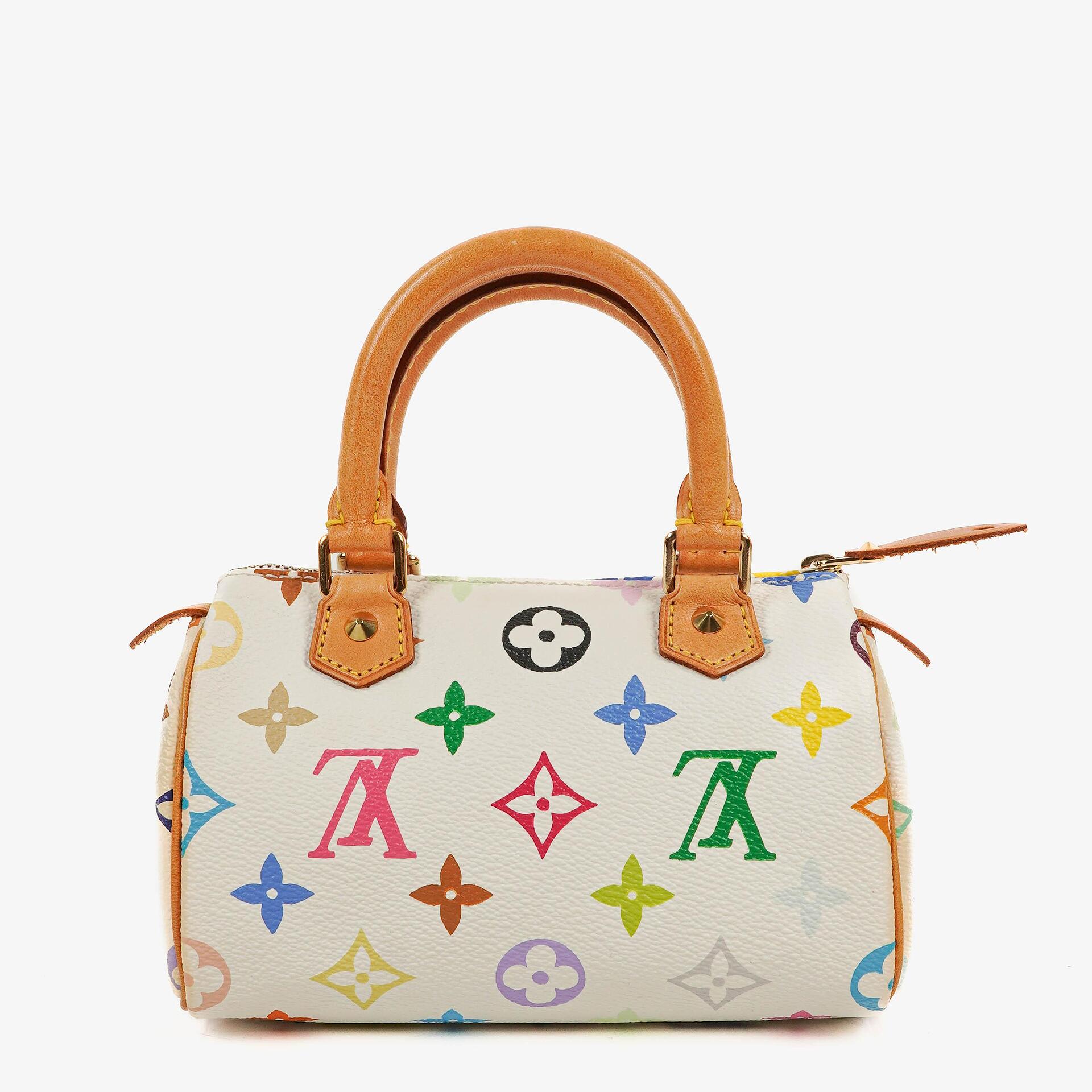 Louis Vuitton Takashi Murakami Nano Speedy Mini-Tasche aus weißem mehrfarbigem Monogram-beschichtetem Canvas
