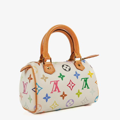 Louis Vuitton Takashi Murakami Nano Speedy Mini-Tasche aus weißem mehrfarbigem Monogram-beschichtetem Canvas