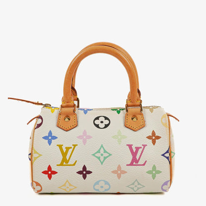 Louis Vuitton Takashi Murakami Nano Speedy Mini-Tasche aus weißem mehrfarbigem Monogram-beschichtetem Canvas