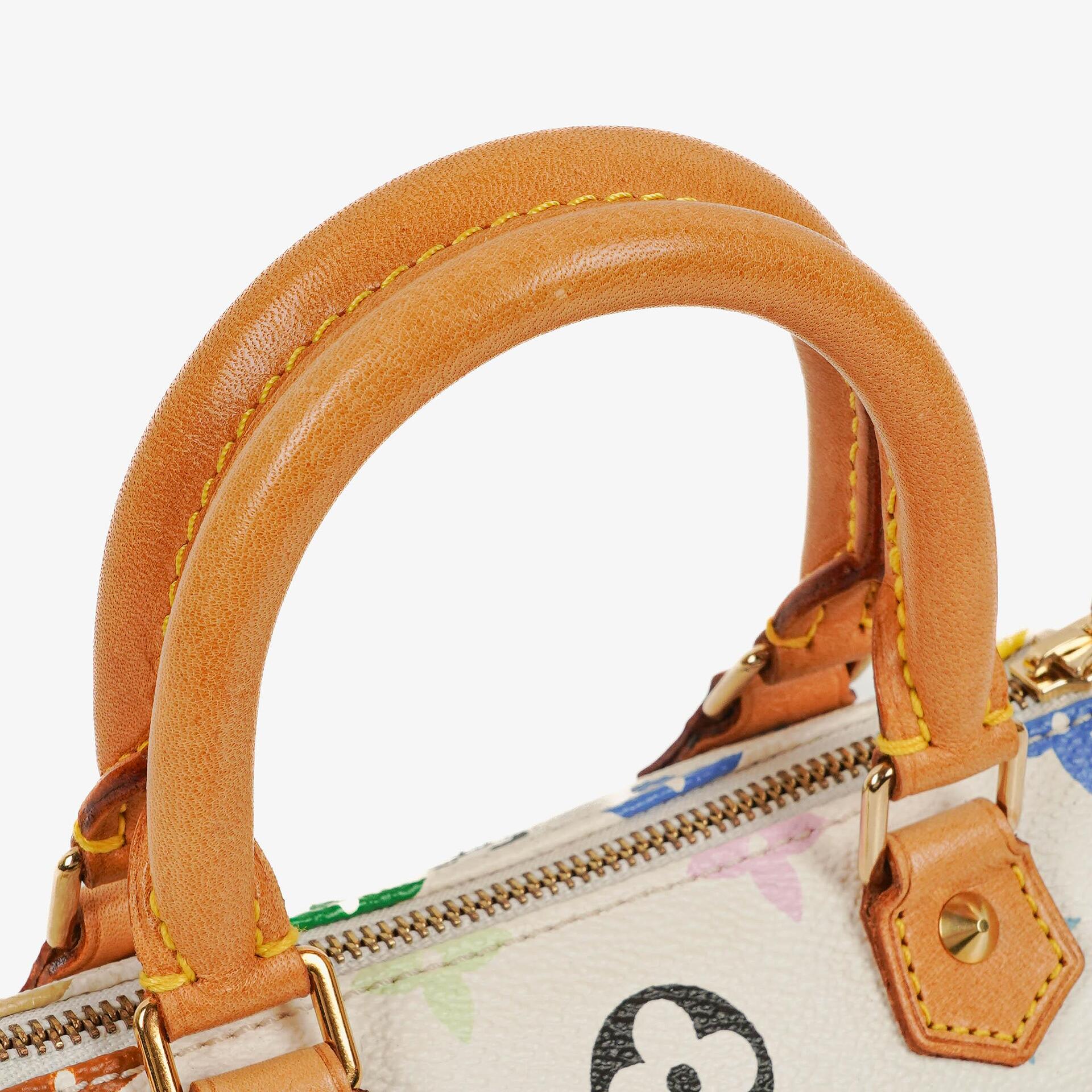 Louis Vuitton Takashi Murakami Nano Speedy Mini-Tasche aus weißem mehrfarbigem Monogram-beschichtetem Canvas