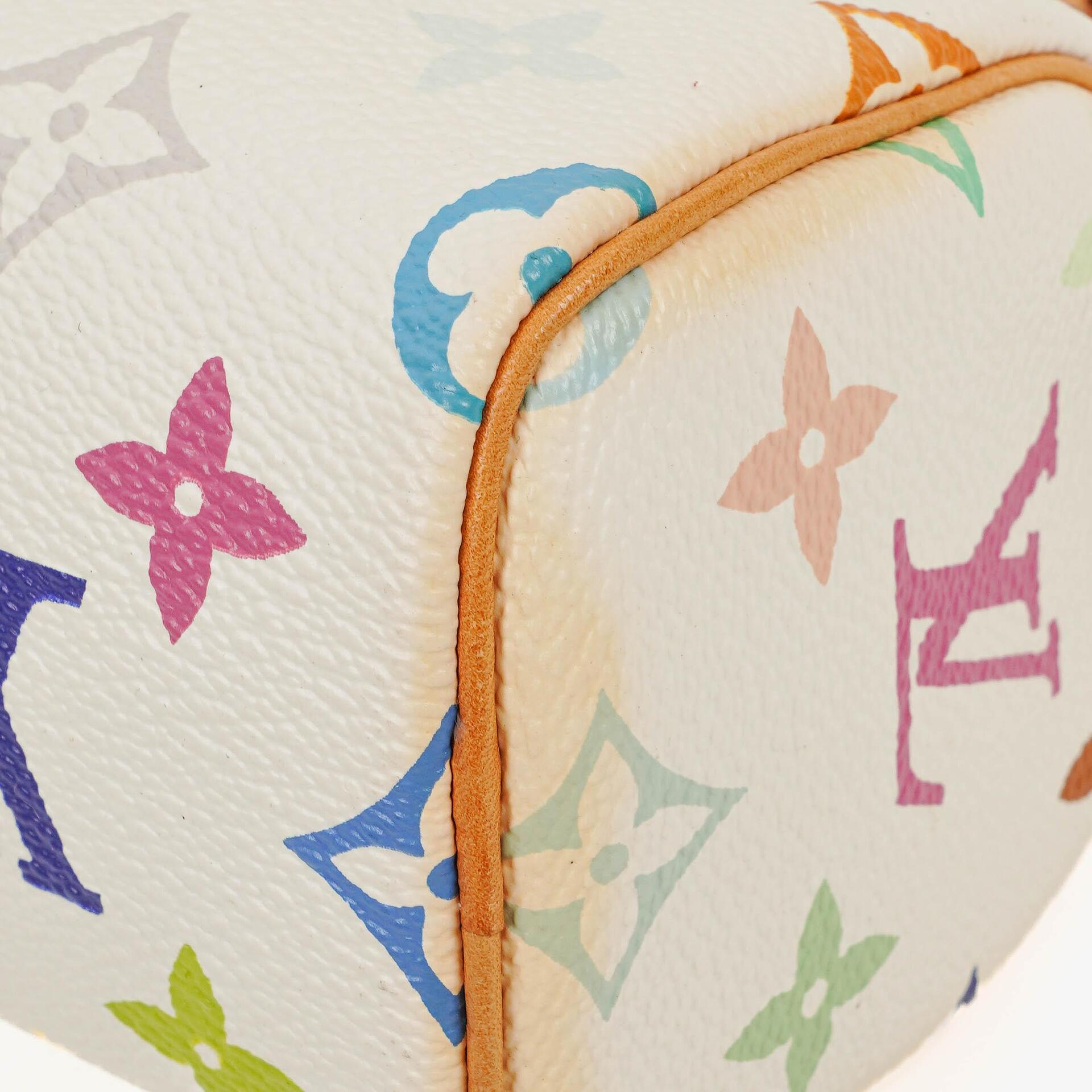 Louis Vuitton Takashi Murakami Nano Speedy Mini-Tasche aus weißem mehrfarbigem Monogram-beschichtetem Canvas