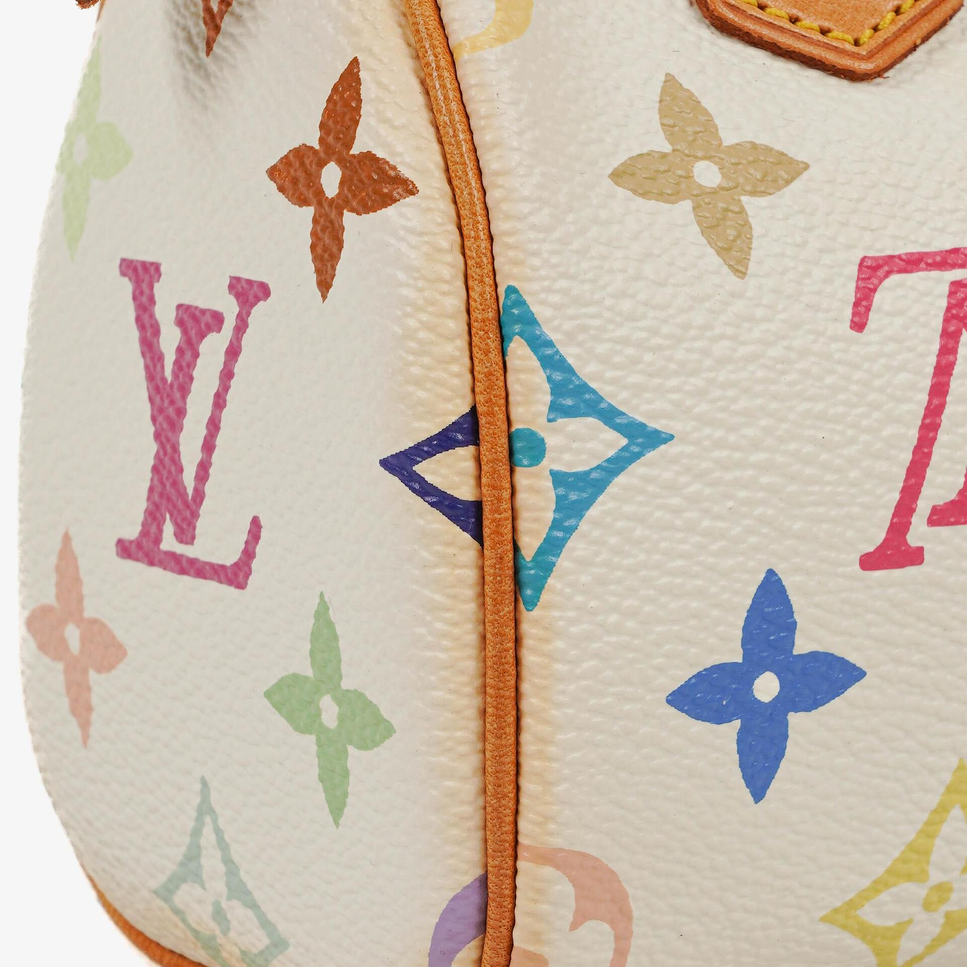 Louis Vuitton Takashi Murakami Nano Speedy Mini-Tasche aus weißem mehrfarbigem Monogram-beschichtetem Canvas
