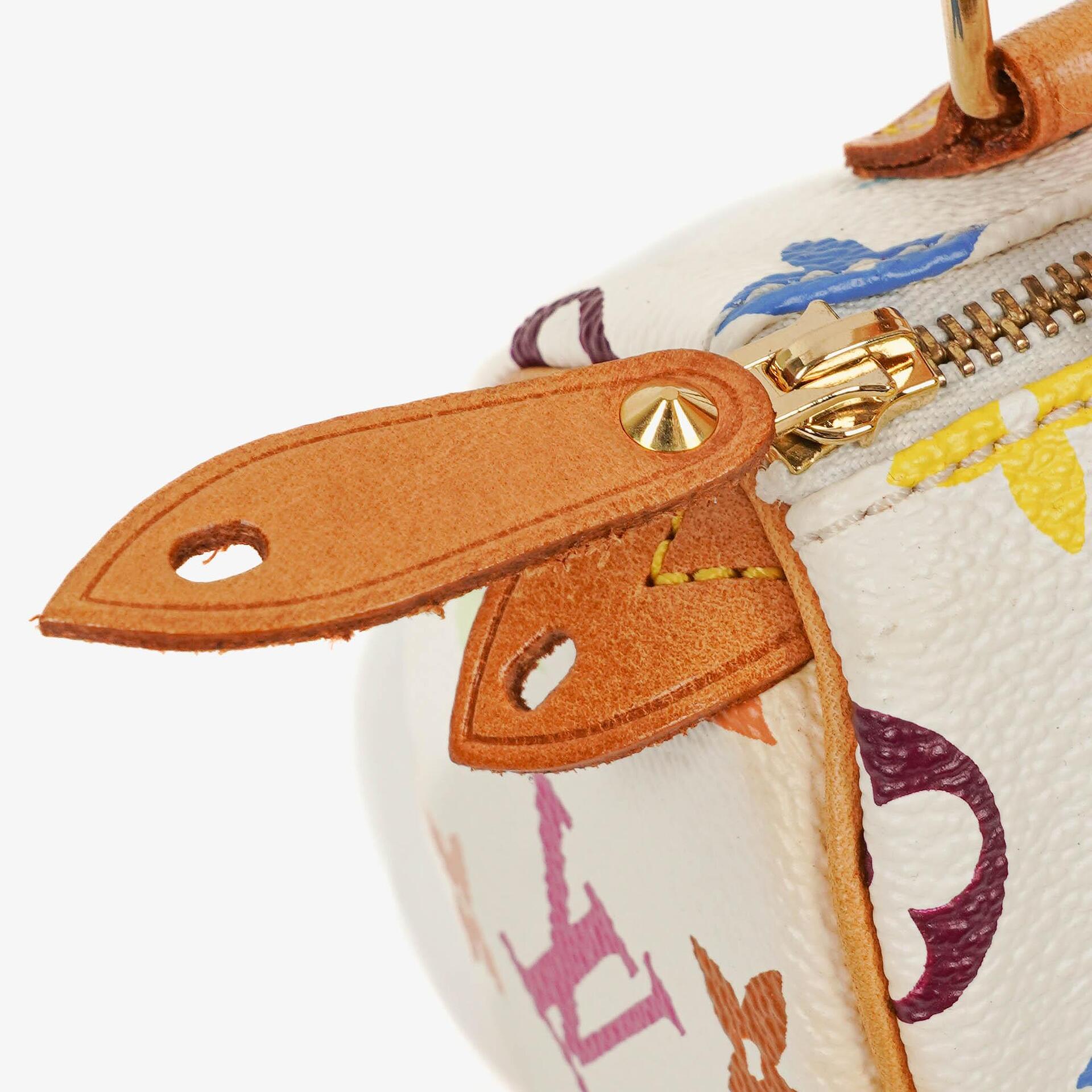 Louis Vuitton Takashi Murakami Nano Speedy Mini-Tasche aus weißem mehrfarbigem Monogram-beschichtetem Canvas