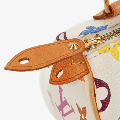 Louis Vuitton Takashi Murakami Nano Speedy Mini-Tasche aus weißem mehrfarbigem Monogram-beschichtetem Canvas