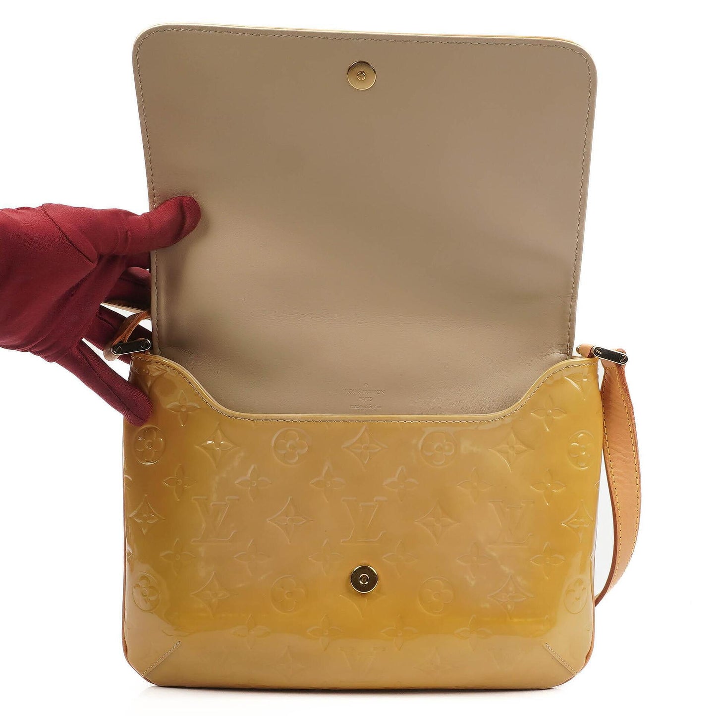 Louis Vuitton Thompson Street Schultertasche aus gelbem Monogram Vernis Leder