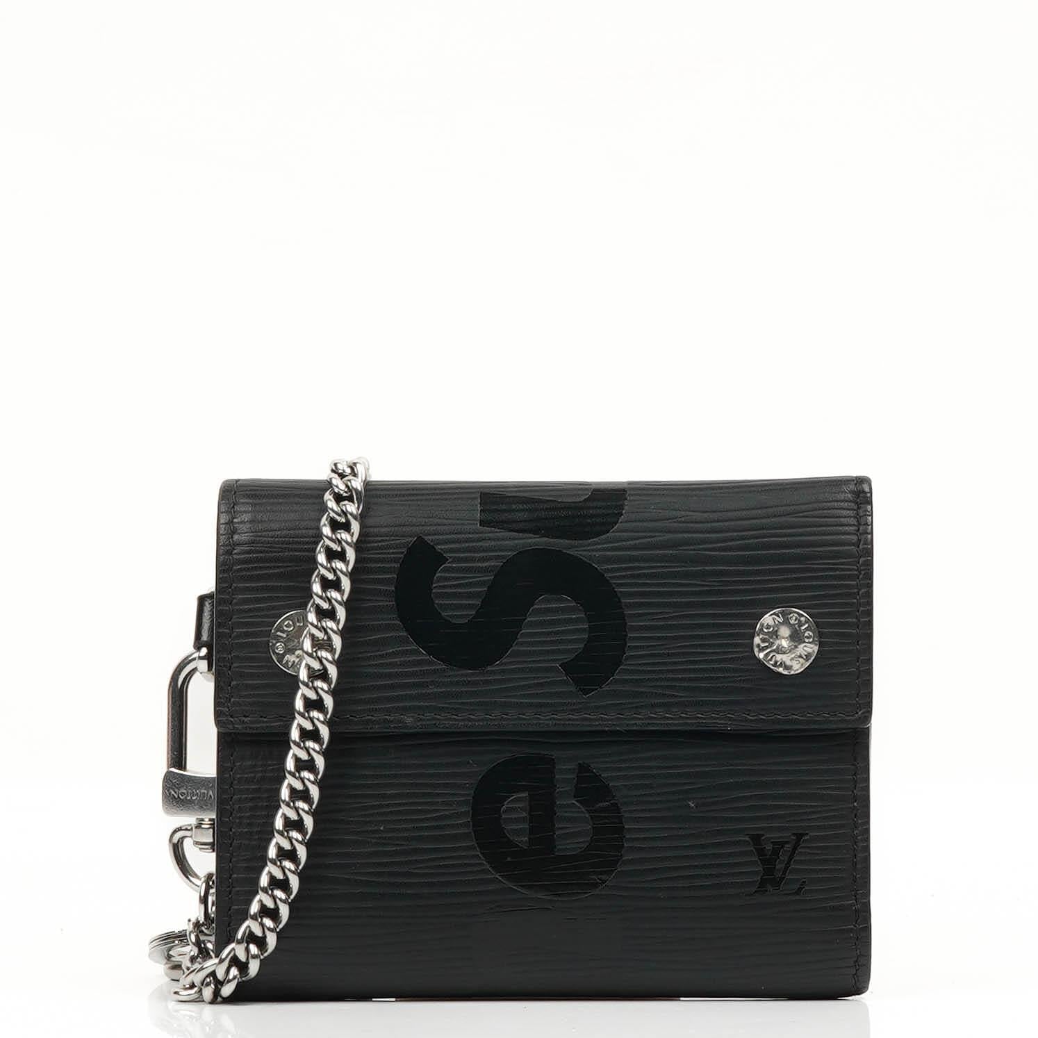 Louis Vuitton x Supreme EPI Schwarze Leder Kettenbörse