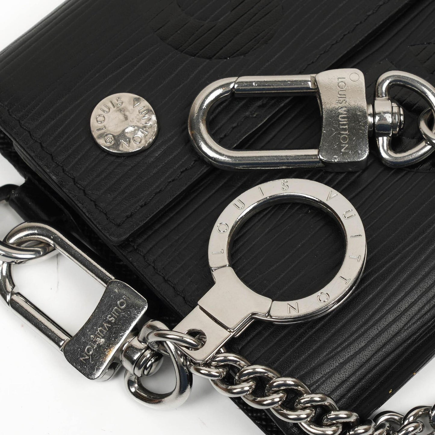 Louis Vuitton x Supreme EPI Schwarze Leder Kettenbörse