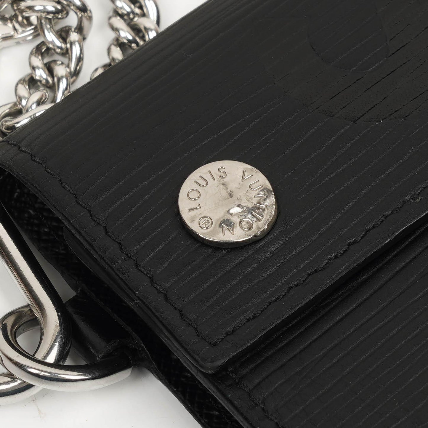 Louis Vuitton x Supreme EPI Schwarze Leder Kettenbörse