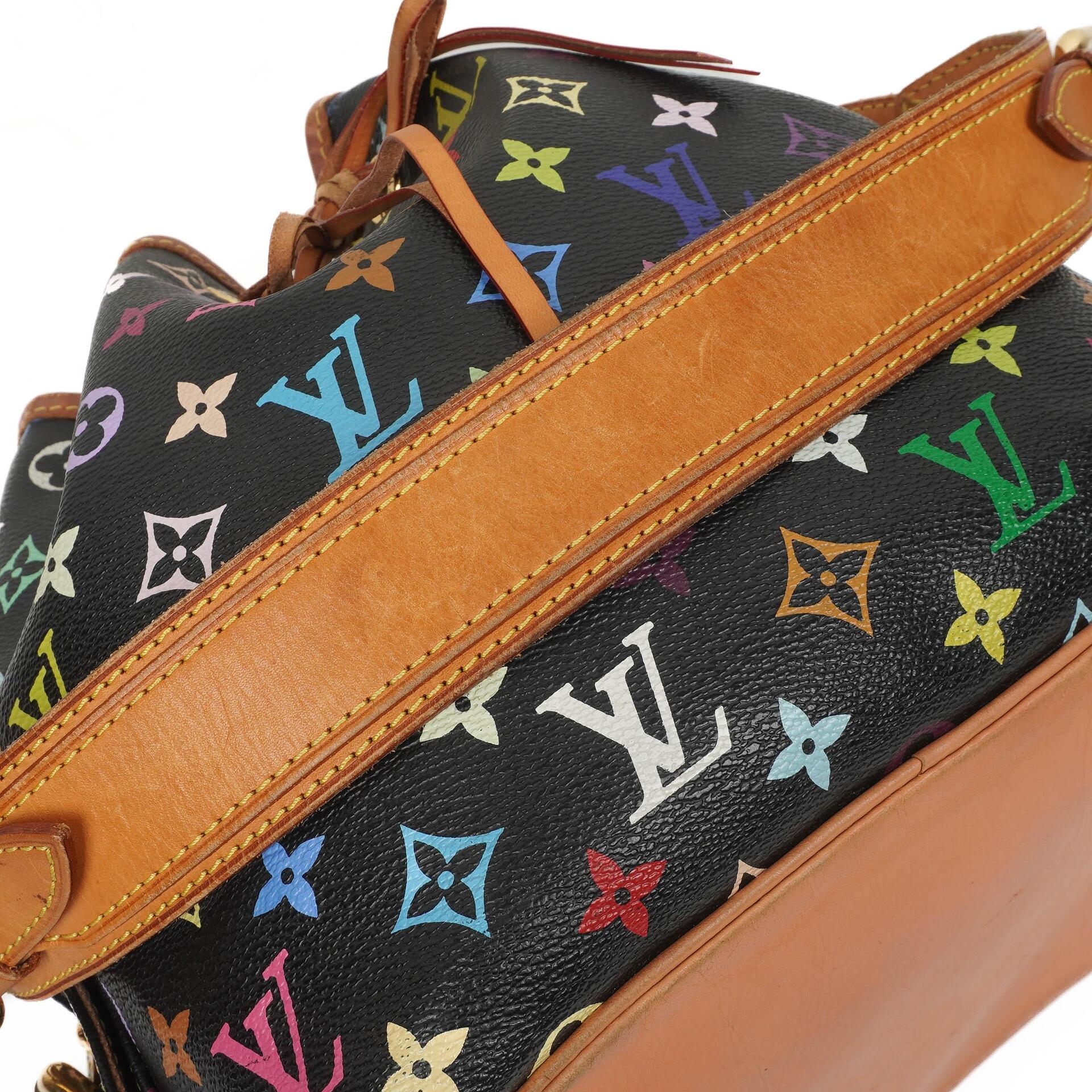 Louis Vuitton x Takashi Murakami Schwarze Multicolore Monogram beschichtete Canvas Petit Noe Schultertasche