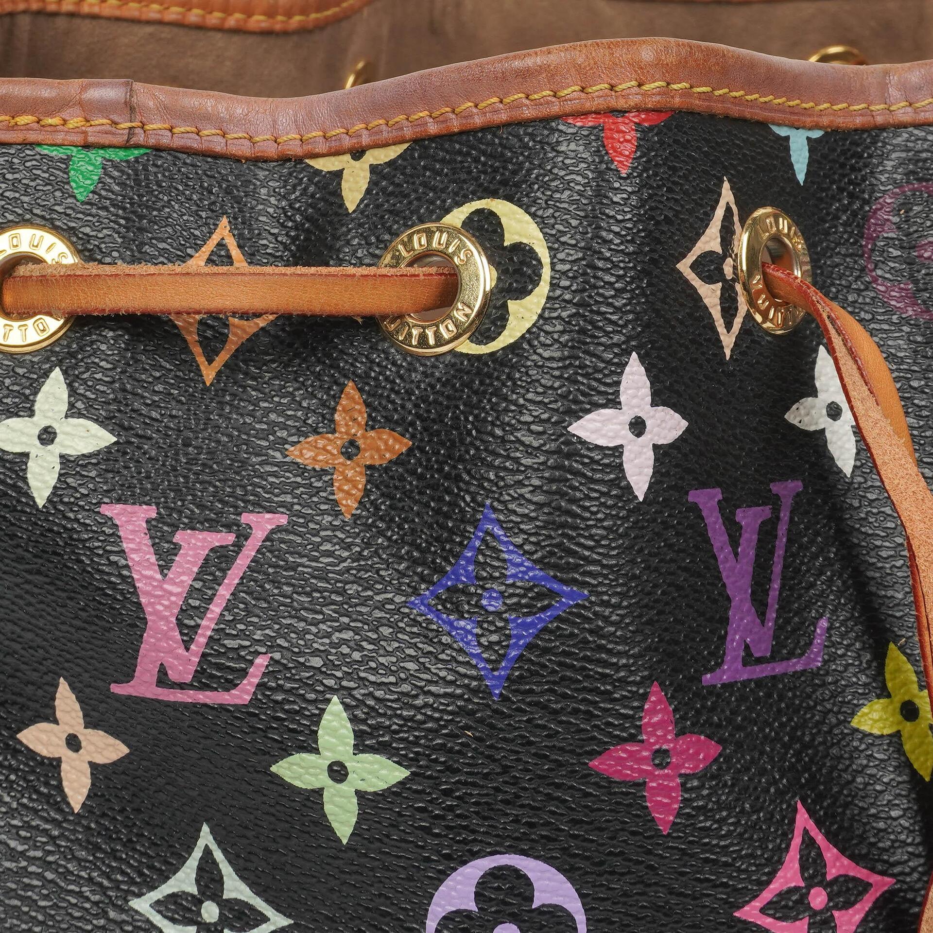 Louis Vuitton x Takashi Murakami Schwarze Multicolore Monogram beschichtete Canvas Petit Noe Schultertasche