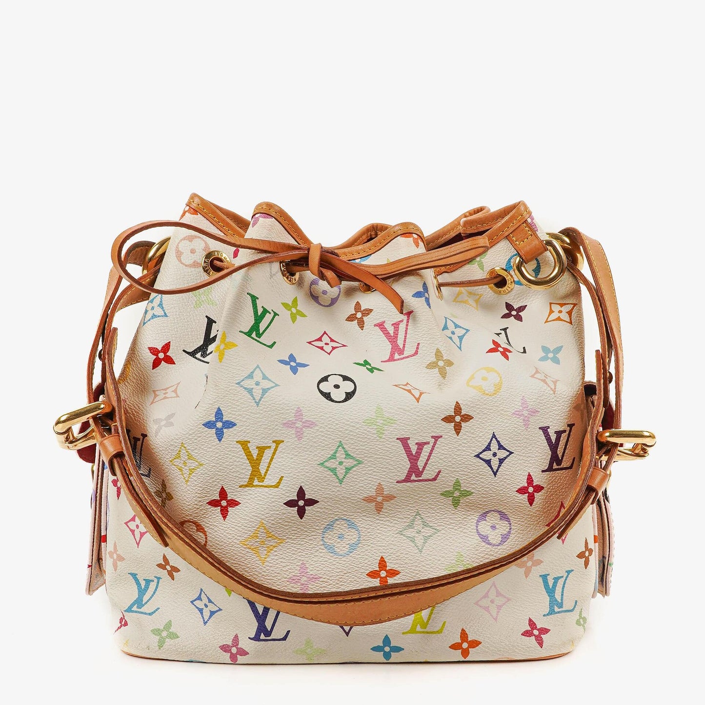 Louis Vuitton x Takashi Murakami Petit Noé Schultertasche aus weißem Multicolore Monogram beschichtetem Canvas