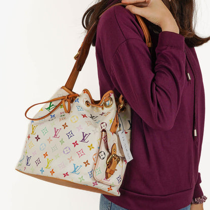 Louis Vuitton x Takashi Murakami Petit Noé Schultertasche aus weißem Multicolore Monogram beschichtetem Canvas