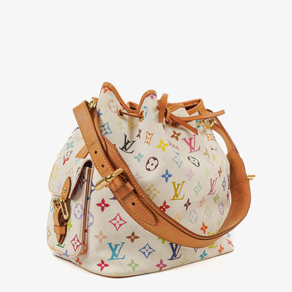 Louis Vuitton x Takashi Murakami Petit Noé Schultertasche aus weißem Multicolore Monogram beschichtetem Canvas