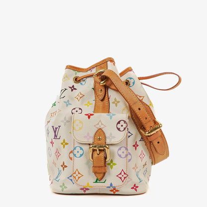 Louis Vuitton x Takashi Murakami Petit Noé Schultertasche aus weißem Multicolore Monogram beschichtetem Canvas