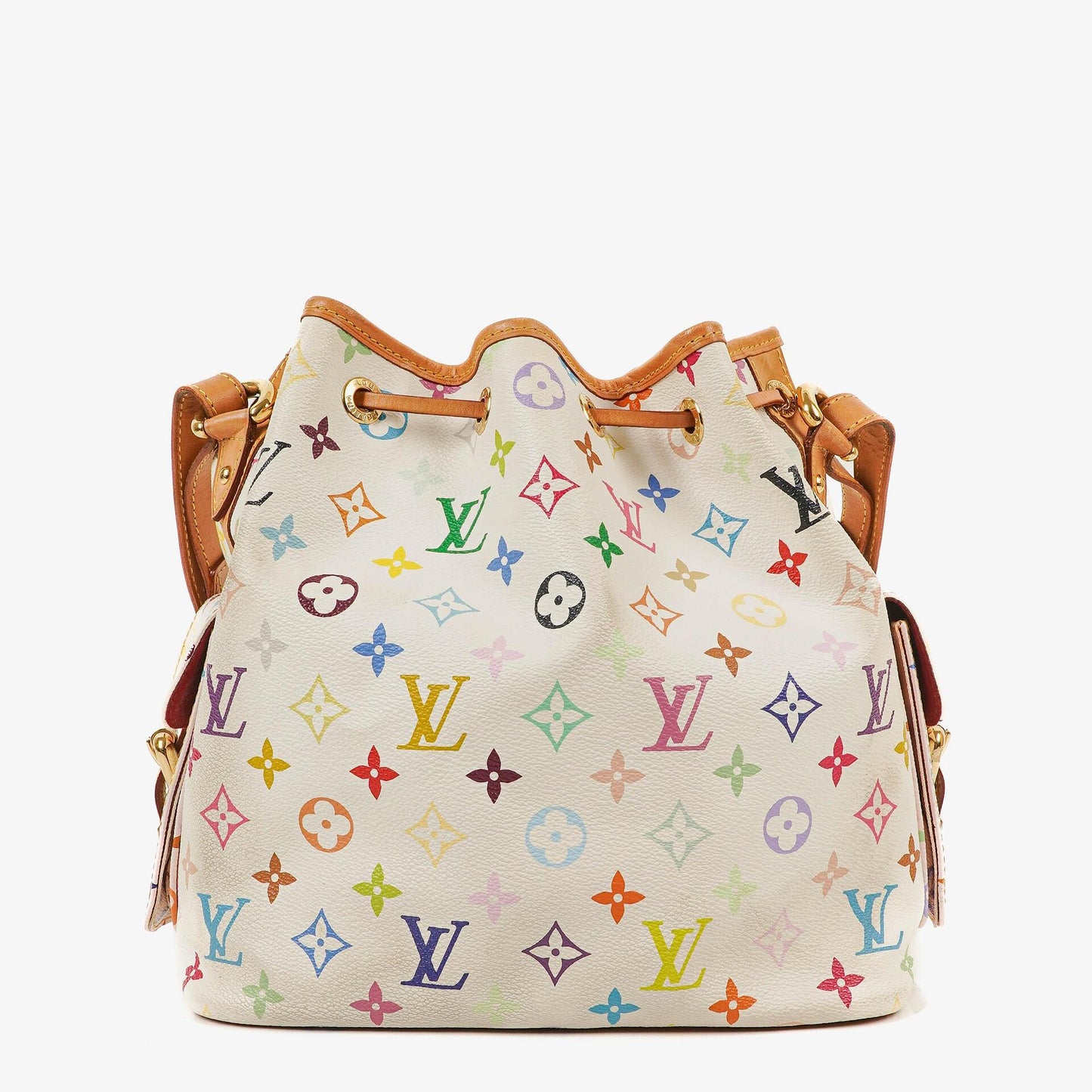 Louis Vuitton x Takashi Murakami Petit Noé Schultertasche aus weißem Multicolore Monogram beschichtetem Canvas