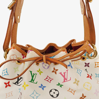 Louis Vuitton x Takashi Murakami Petit Noé Schultertasche aus weißem Multicolore Monogram beschichtetem Canvas