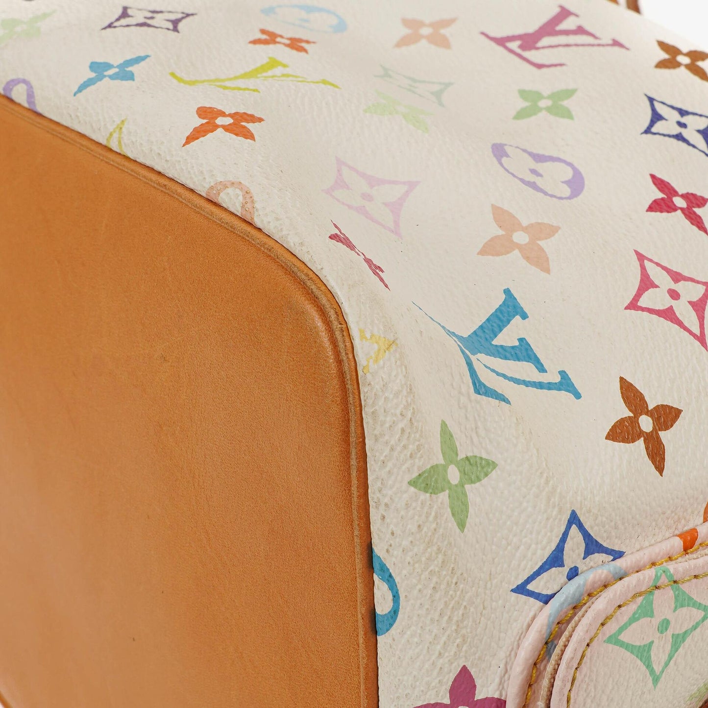 Louis Vuitton x Takashi Murakami Petit Noé Schultertasche aus weißem Multicolore Monogram beschichtetem Canvas