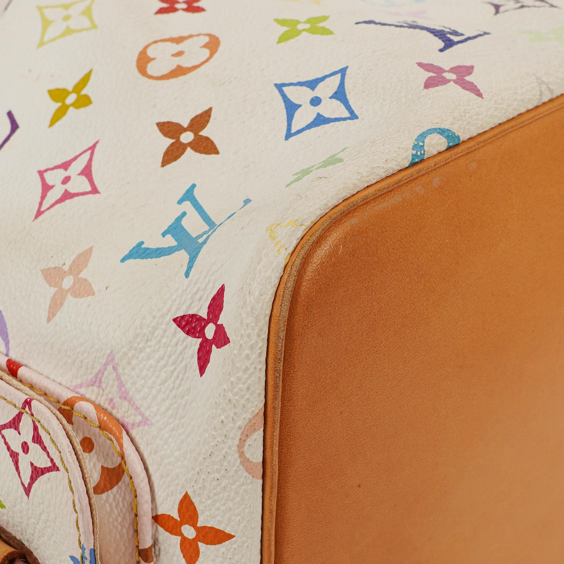 Louis Vuitton x Takashi Murakami Petit Noé Schultertasche aus weißem Multicolore Monogram beschichtetem Canvas