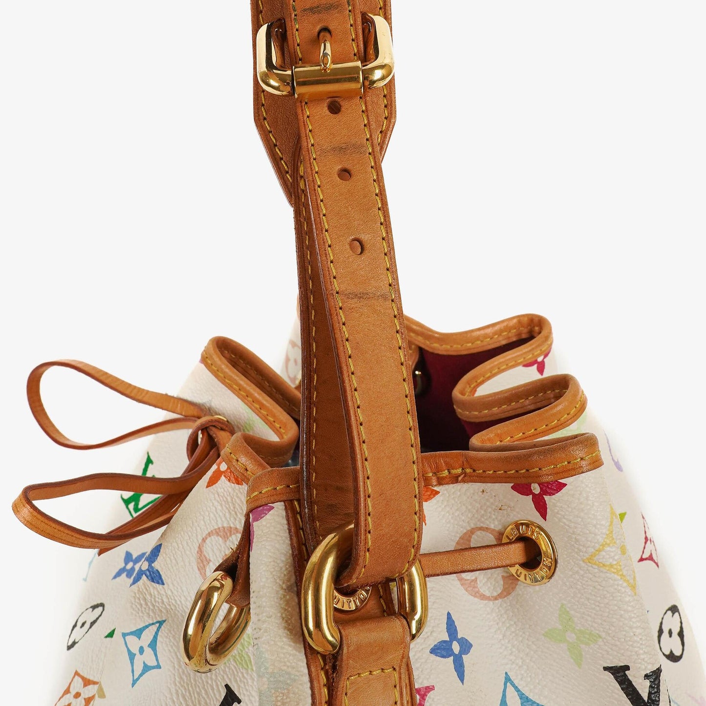 Louis Vuitton x Takashi Murakami Petit Noé Schultertasche aus weißem Multicolore Monogram beschichtetem Canvas