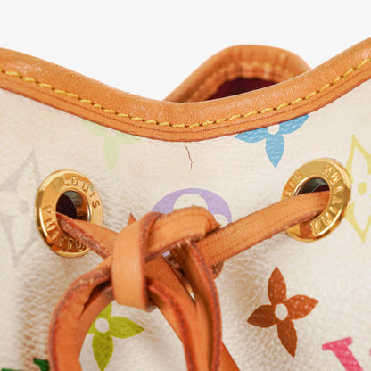 Louis Vuitton x Takashi Murakami Petit Noé Schultertasche aus weißem Multicolore Monogram beschichtetem Canvas