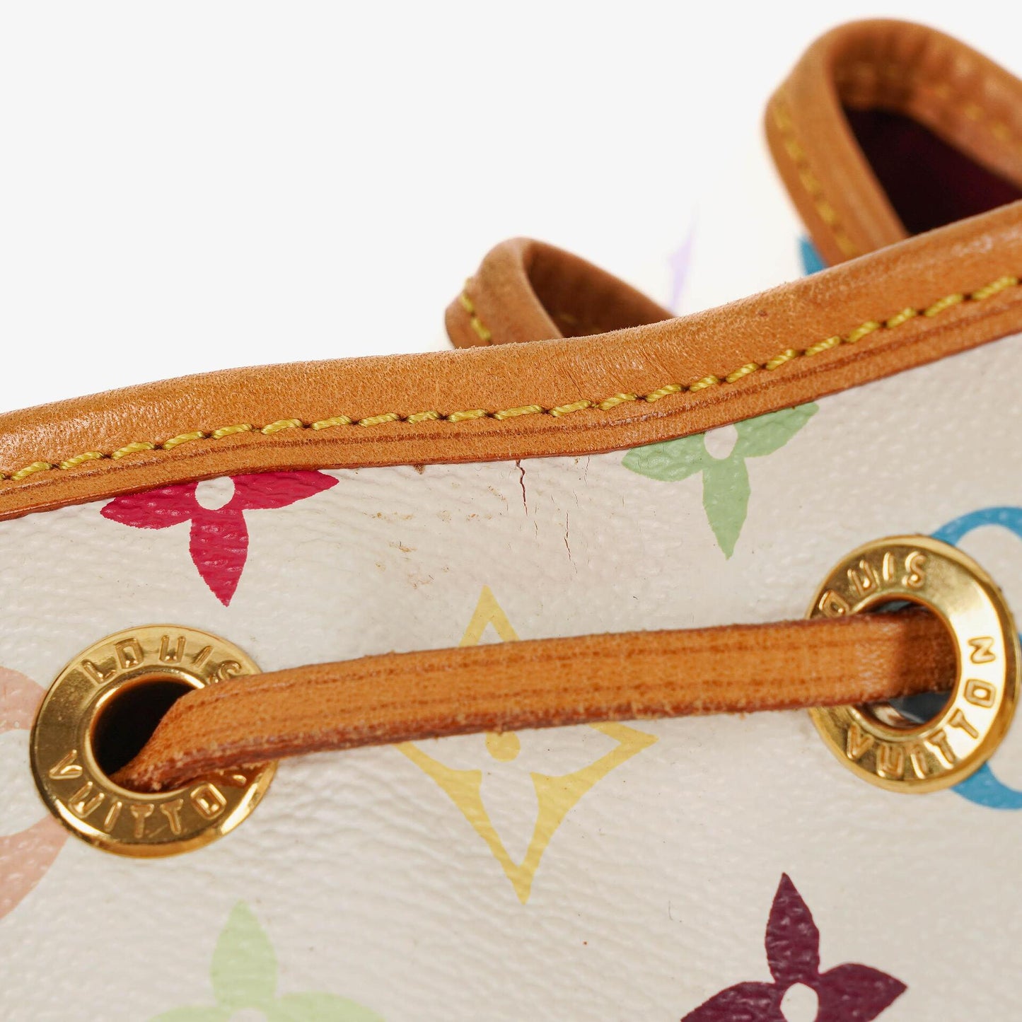 Louis Vuitton x Takashi Murakami Petit Noé Schultertasche aus weißem Multicolore Monogram beschichtetem Canvas