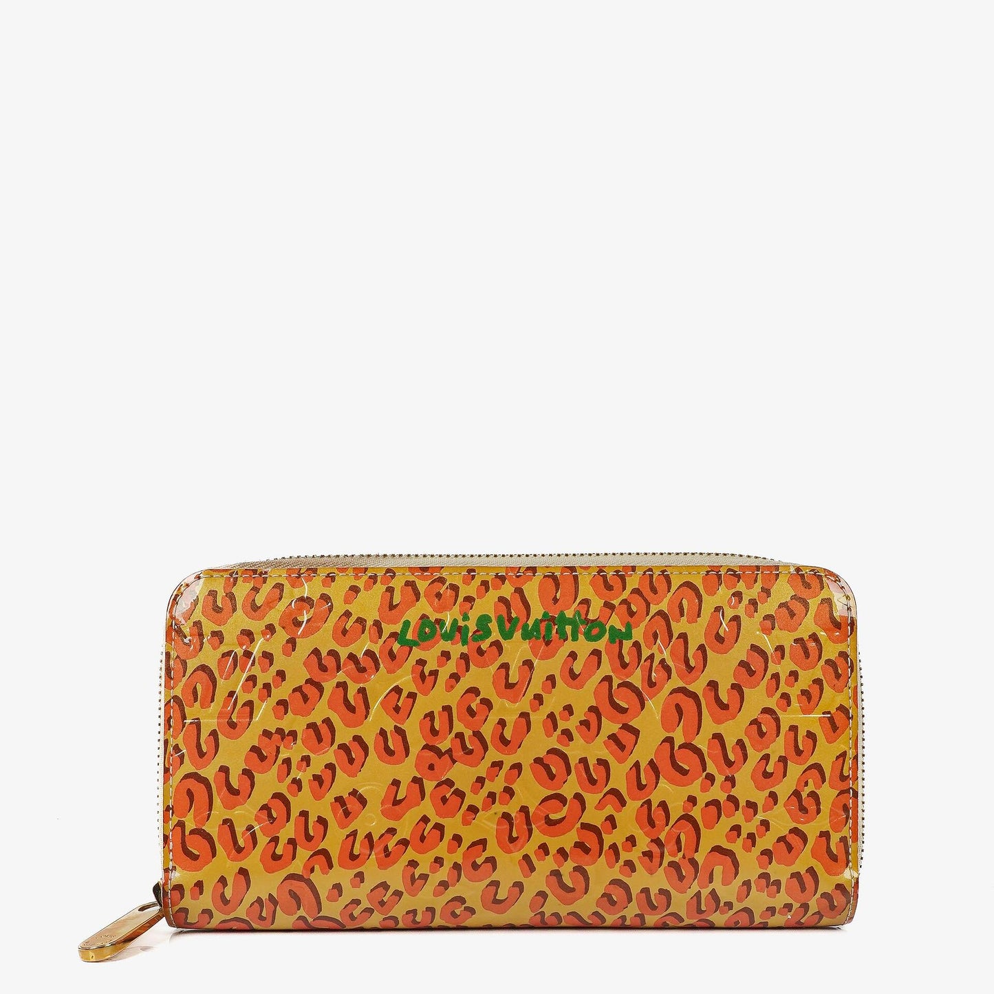 Louis Vuitton Zippy Geldbörse aus Vernis in Blanc Corail mit Leopard Print