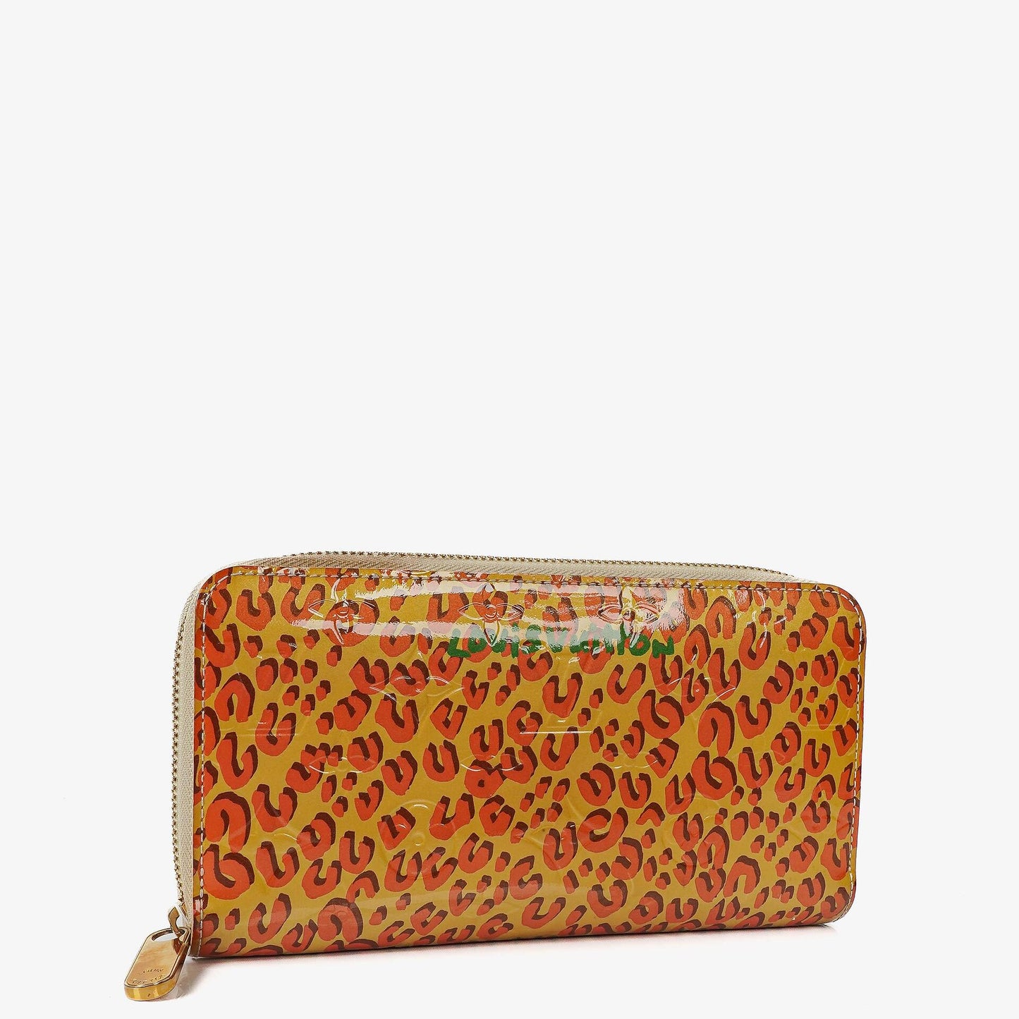 Louis Vuitton Zippy Geldbörse aus Vernis in Blanc Corail mit Leopard Print