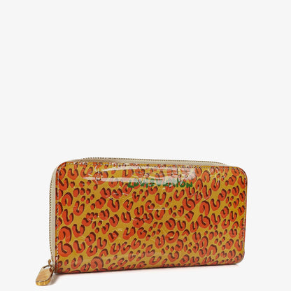 Louis Vuitton Zippy Geldbörse aus Vernis in Blanc Corail mit Leopard Print