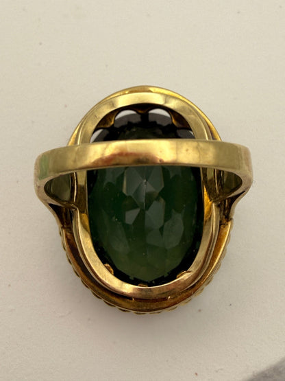 Massiver 14k Goldring mit grünem Turmalin (10,8g) | Vintage Statement Ring 585 - Laminimas e.K