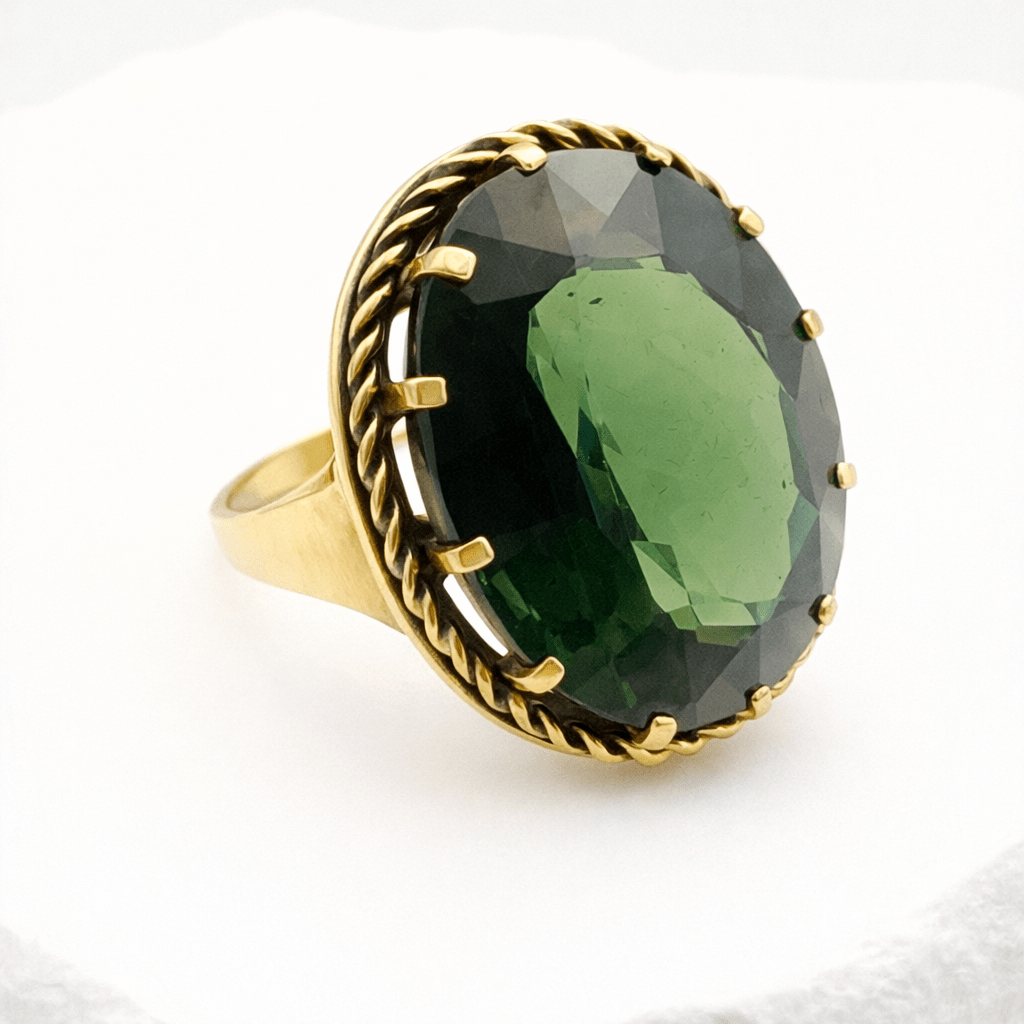 Massiver 14k Goldring mit grünem Turmalin (10,8g) | Vintage Statement Ring 585 - Laminimas e.K