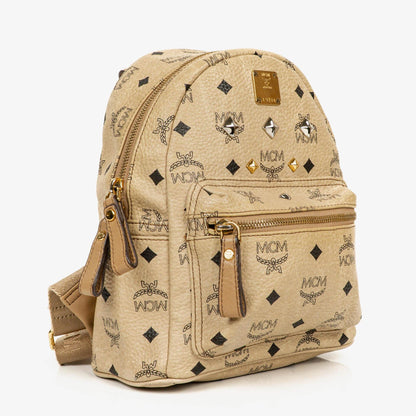 MCM Visetos Rucksack aus neutralem beschichtetem Canvas mit Nieten