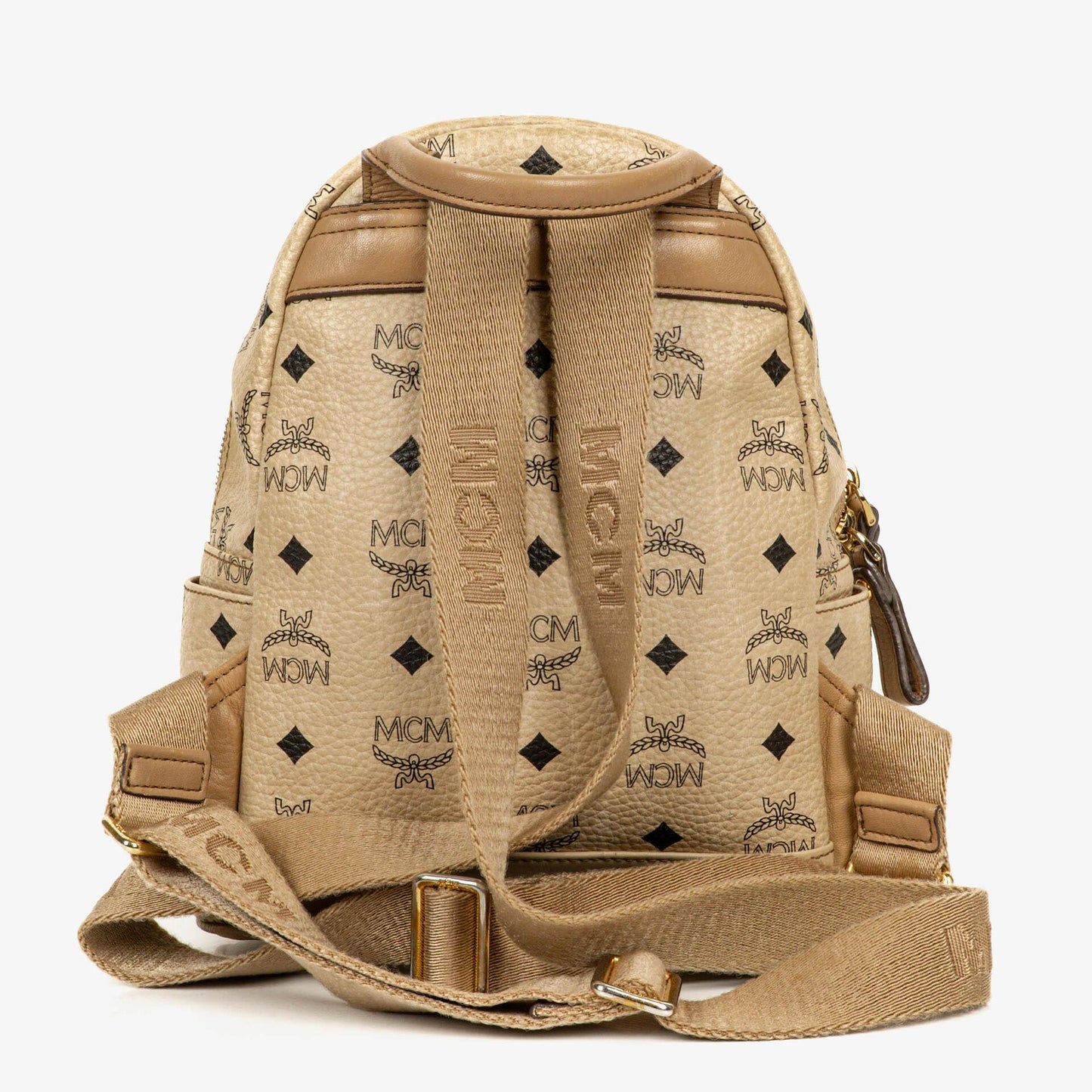 MCM Visetos Rucksack aus neutralem beschichtetem Canvas mit Nieten