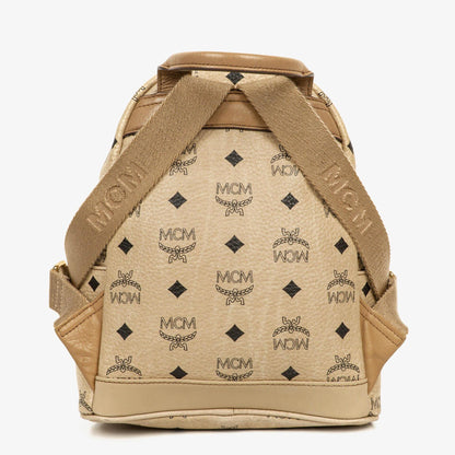 MCM Visetos Rucksack aus neutralem beschichtetem Canvas mit Nieten