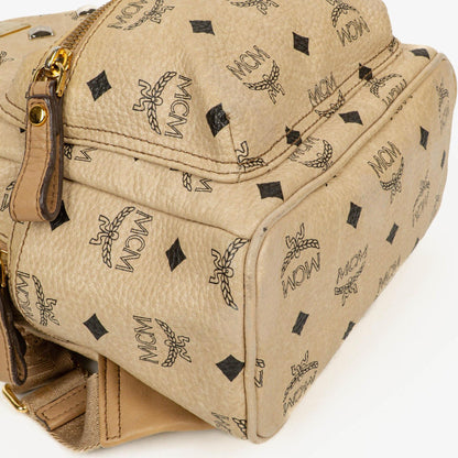 MCM Visetos Rucksack aus neutralem beschichtetem Canvas mit Nieten