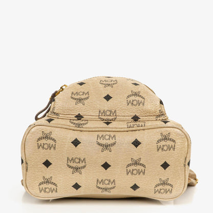MCM Visetos Rucksack aus neutralem beschichtetem Canvas mit Nieten