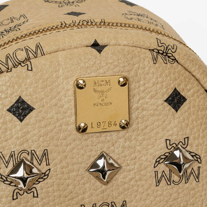MCM Visetos Rucksack aus neutralem beschichtetem Canvas mit Nieten