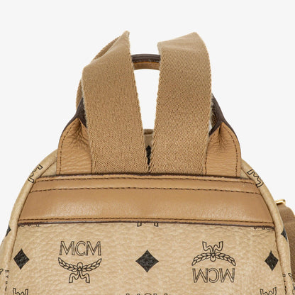 MCM Visetos Rucksack aus neutralem beschichtetem Canvas mit Nieten
