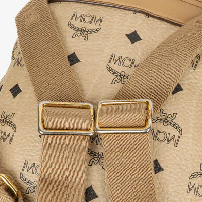 MCM Visetos Rucksack aus neutralem beschichtetem Canvas mit Nieten