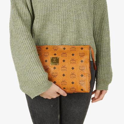 MCM Visetos Täschchen aus cognacfarbenem beschichtetem Canvas